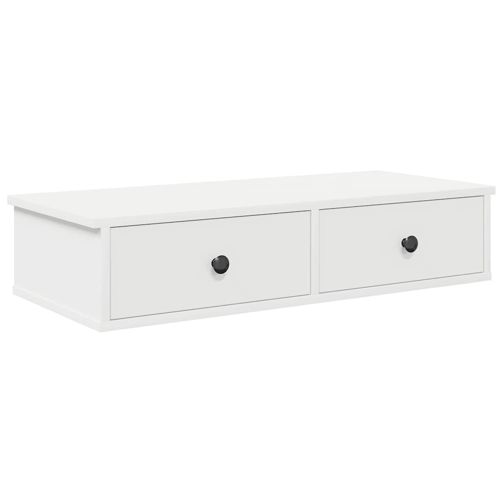 Vegghylle med skuffer hvit 80x34x17 cm konstruert tre