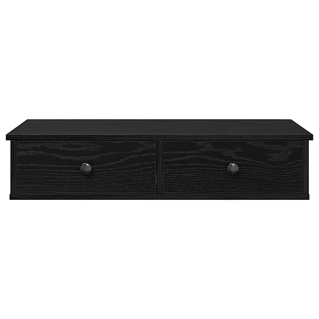 Vegghylle med skuffer svart 80x31x17 cm konstruert tre