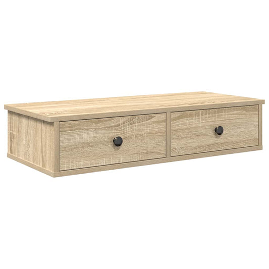 Vegghylle med skuffer sonoma eik 80x34x17 cm konstruert tre