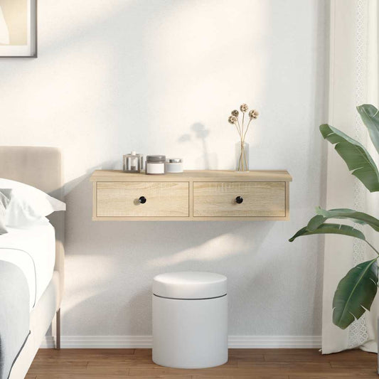 Vegghylle med skuffer sonoma eik 80x34x17 cm konstruert tre