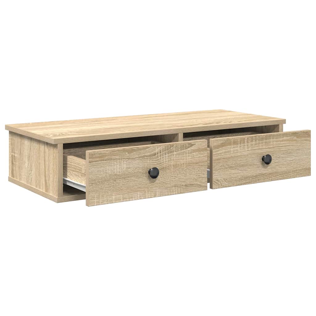 Vegghylle med skuffer sonoma eik 80x34x17 cm konstruert tre