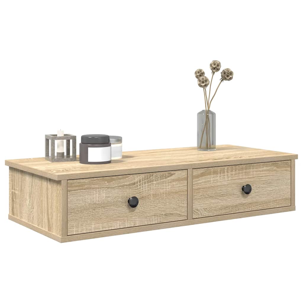 Vegghylle med skuffer sonoma eik 80x34x17 cm konstruert tre