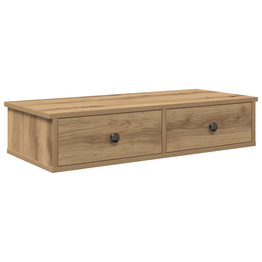 Vegghylle med skuffer artisian eik 80x31x17 cm konstruert tre