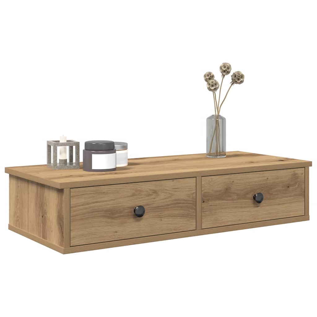 Vegghylle med skuffer artisian eik 80x31x17 cm konstruert tre