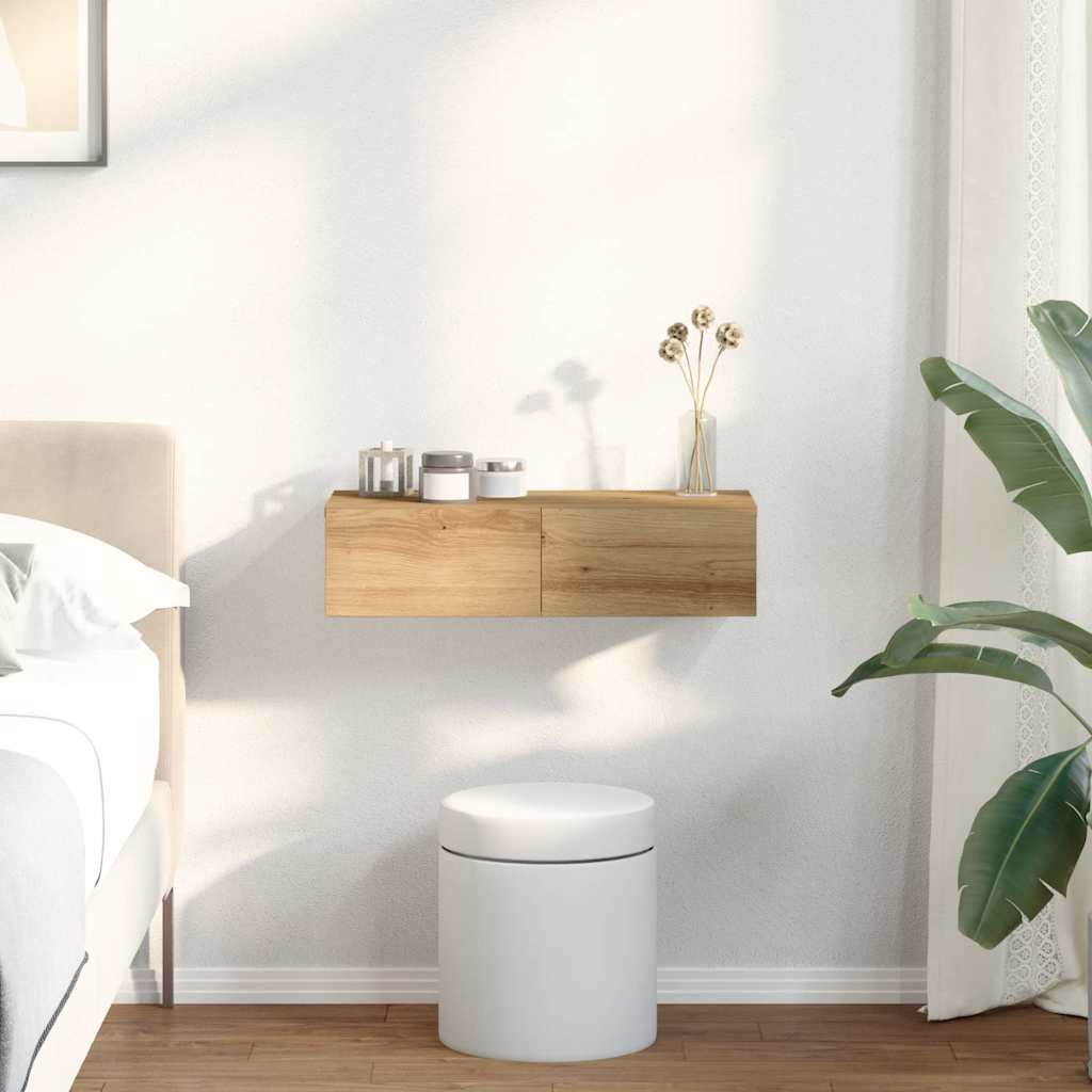 Vegghylle med skuffer artisian eik 60x26,5x15 cm konstruert tre vidaXL