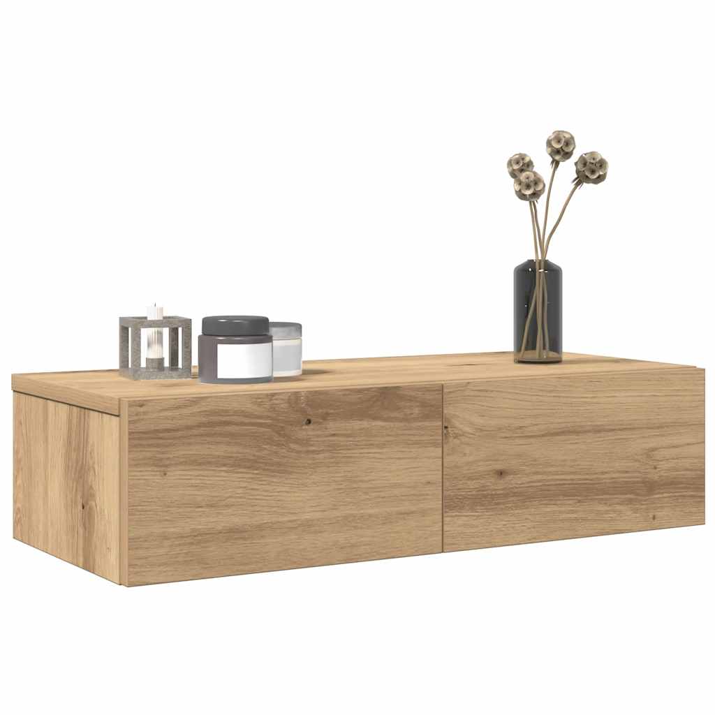 Vegghylle med skuffer artisian eik 60x26,5x15 cm konstruert tre vidaXL