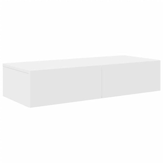 Vegghylle med skuffer hvit 80x33x17 cm konstruert tre
