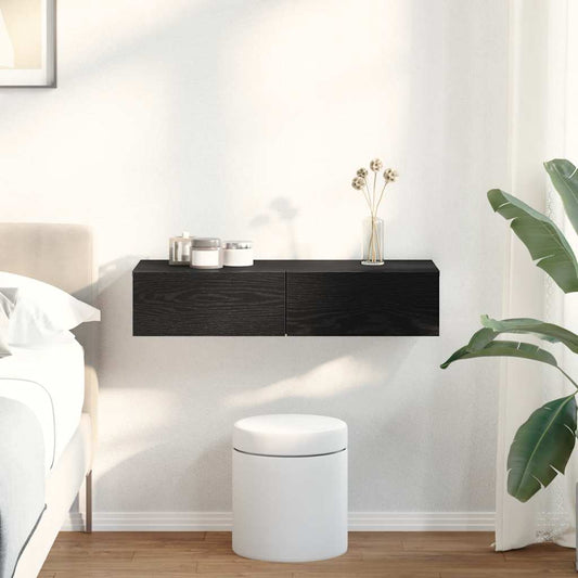 Vegghylle med skuffer svart 80x33x17 cm konstruert tre