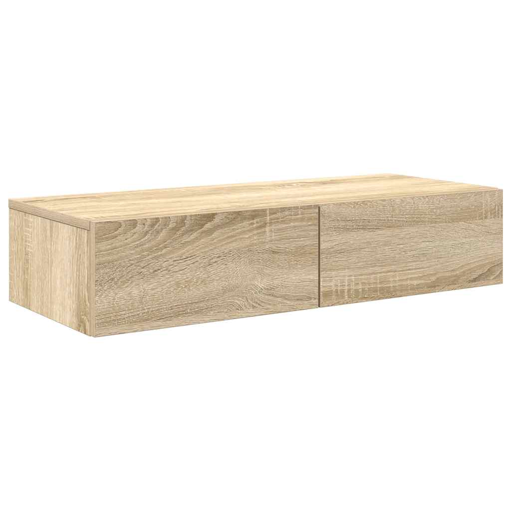 Vegghylle med skuffer sonoma eik 80x33x17 cm konstruert tre