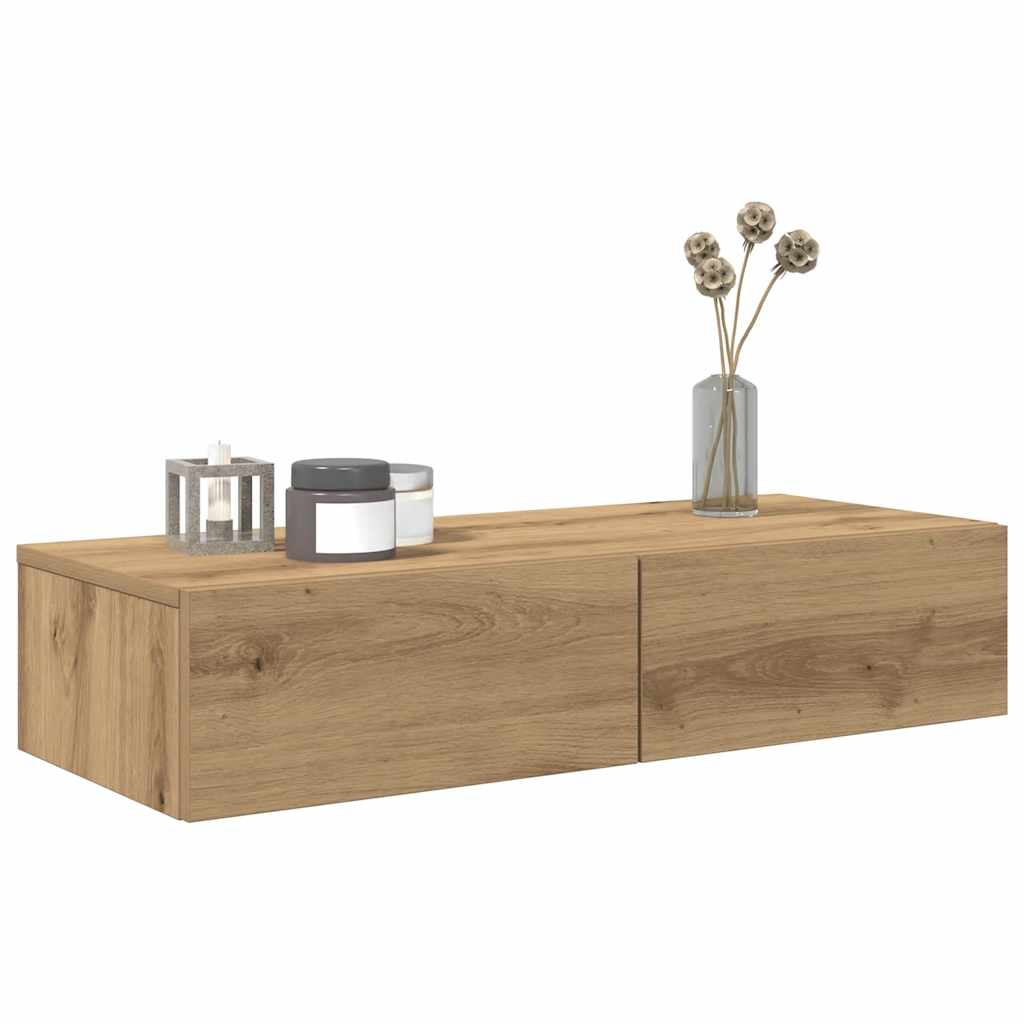 Vegghylle med skuffer artisian eik 80x33x17 cm konstruert tre
