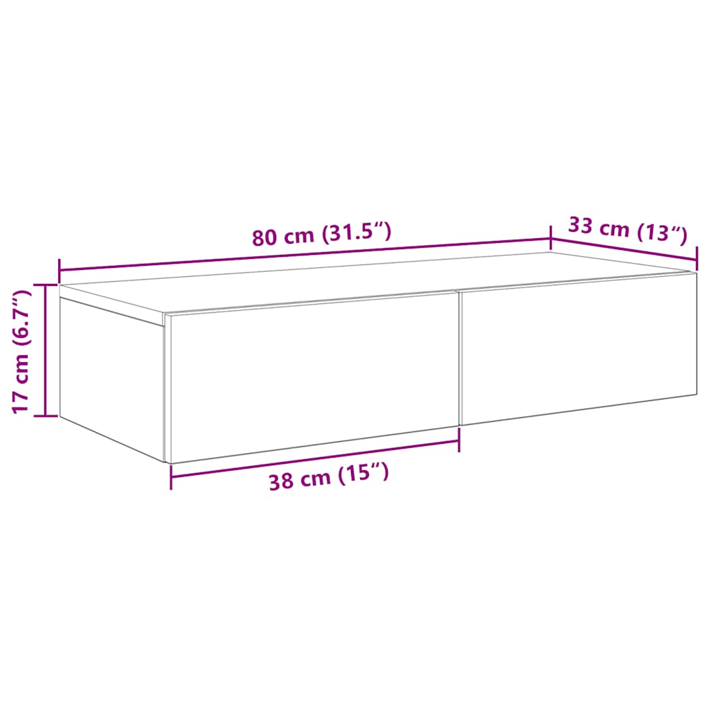 Vegghylle med skuffer artisian eik 80x33x17 cm konstruert tre