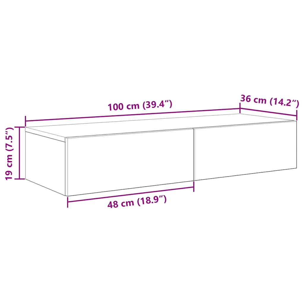 Vegghylle med skuffer sonoma eik 100x36x19 cm konstruert tre