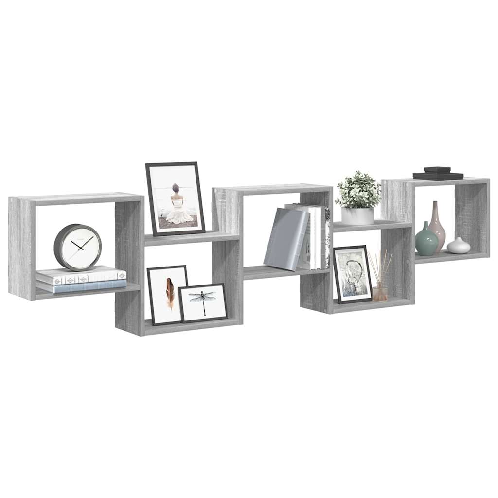 Kubeformet vegghylle 5 rom grå sonoma konstruert tre