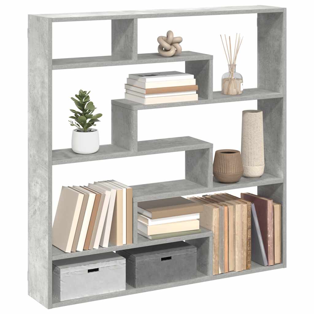 Kubeformet vegghylle 7 rom betonggrå konstruert tre