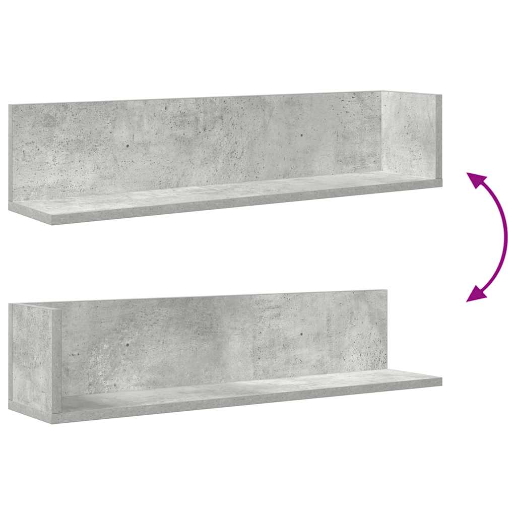 Vegghyller 2 stk betonggrå 75x16,5x16,5 cm konstruert tre