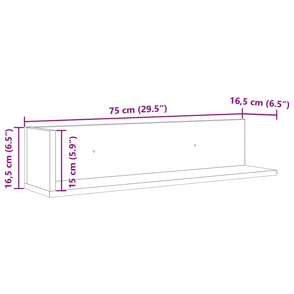 Vegghyller 2 stk betonggrå 75x16,5x16,5 cm konstruert tre