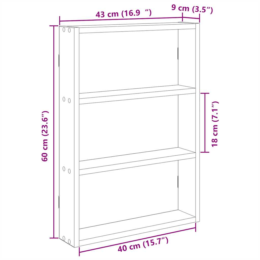 Vegghylle hvit 43x9x60 cm konstruert tre