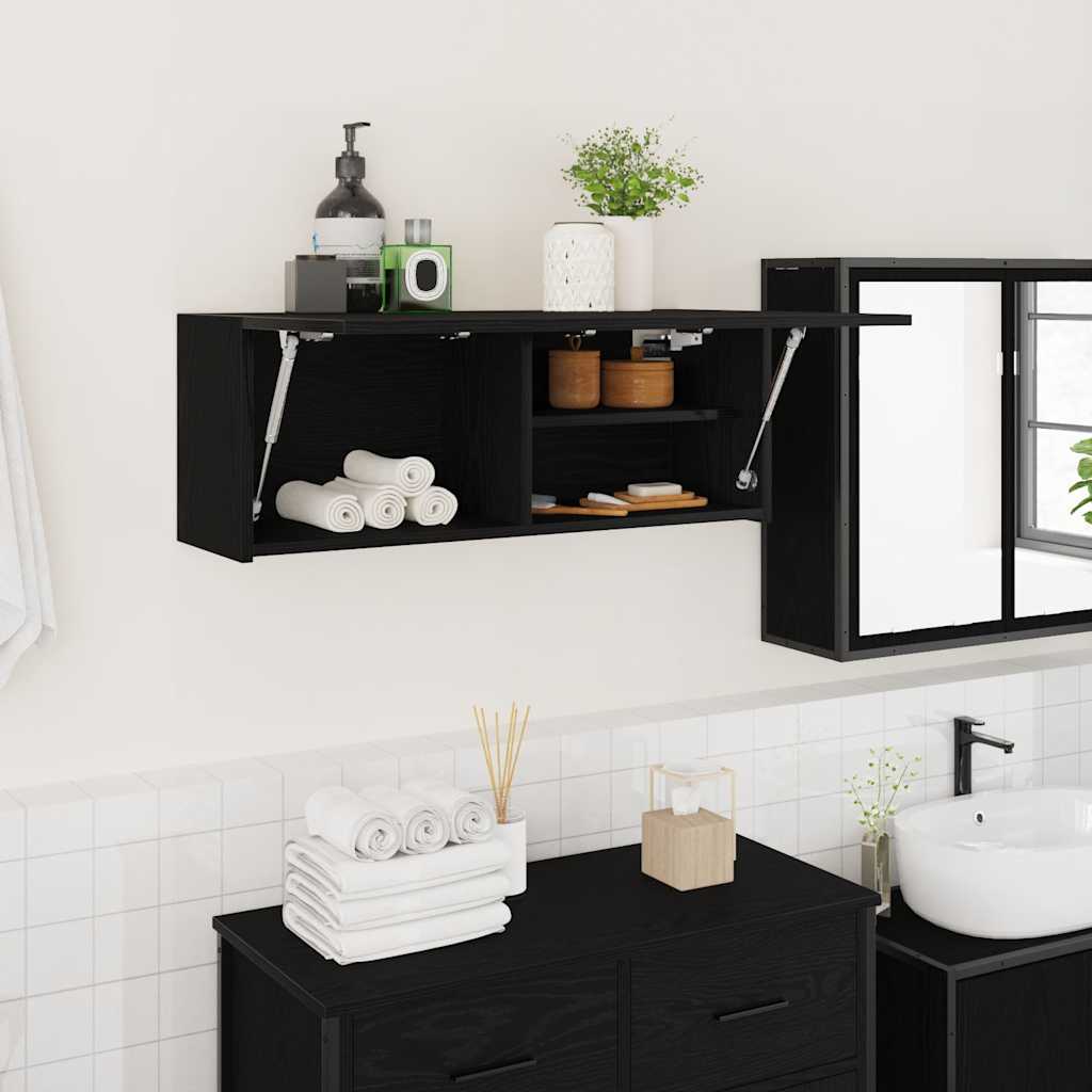 Veggskap til baderom svart 80x25x30 cm konstruert tre