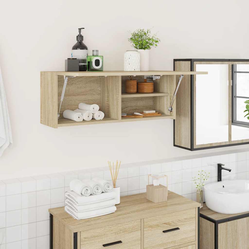 Veggskap til baderom sonoma eik 80x25x30 cm konstruert tre