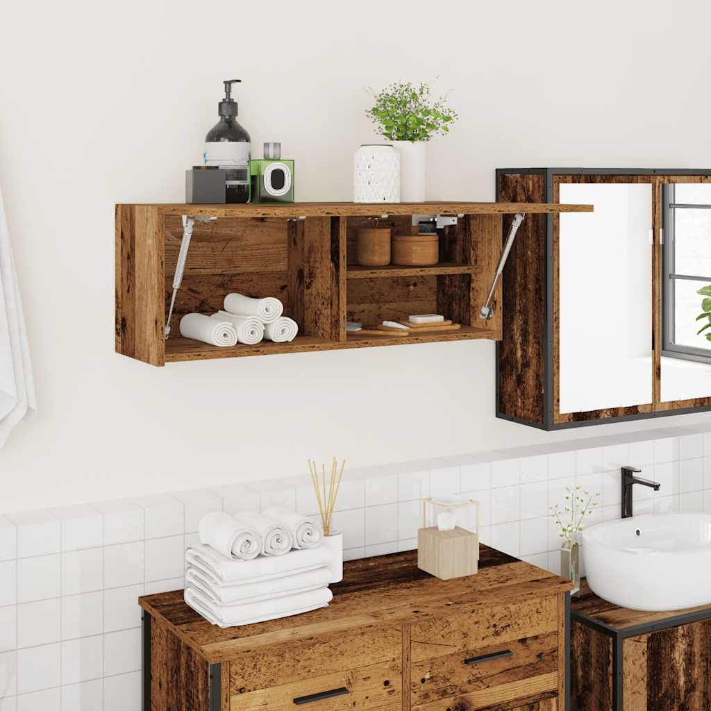 Veggskap til baderom gammelt tre 80x25x30 cm konstruert tre