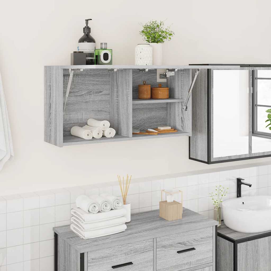 Veggskap til baderom grå sonoma 80x25x40 cm konstruert tre