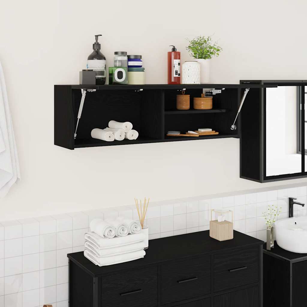 Veggskap til baderom svart 100x25x30 cm konstruert tre
