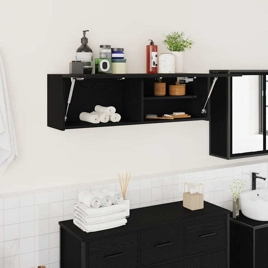 Veggskap til baderom svart 100x25x30 cm konstruert tre