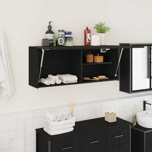 Veggskap til baderom svart 100x25x40 cm konstruert tre