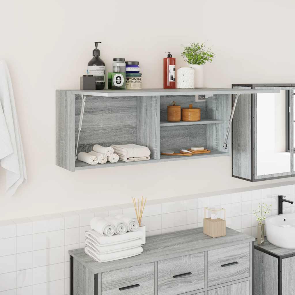 Veggskap til baderom grå sonoma 100x25x40 cm konstruert tre
