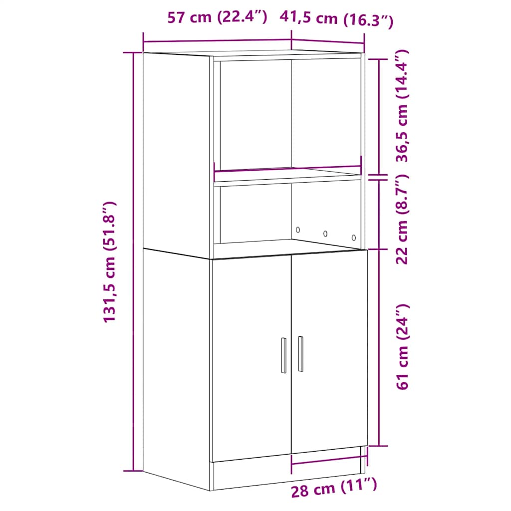 Kjøkkenskap artisan eik 57x41,5x131,5 cm konstruert tre