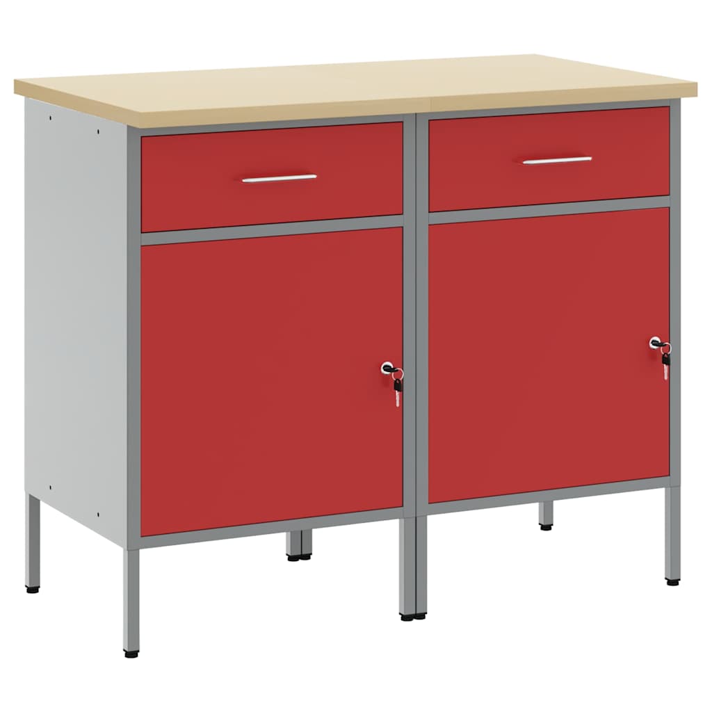 Arbeidsskap med skuff med lås 2 pcs Rød og Grå 100 x 55 x 85 cm