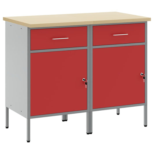 Arbeidsskap med skuff med lås 2 pcs Rød og Grå 100 x 55 x 85 cm