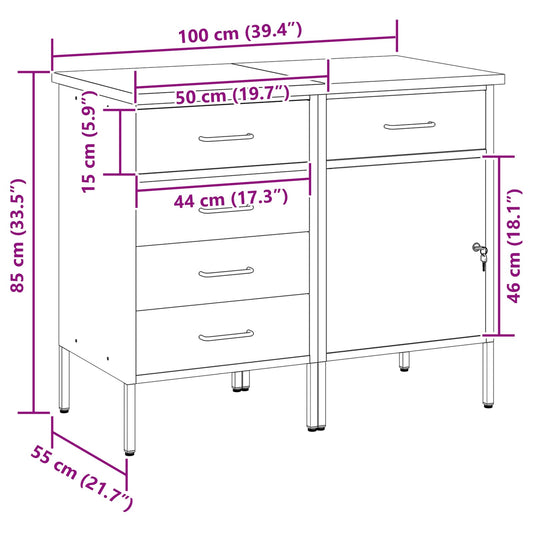 Arbeidsskap med skuff 2 pcs Svart og Grå 75 x 45 x 85 cm vidaXL