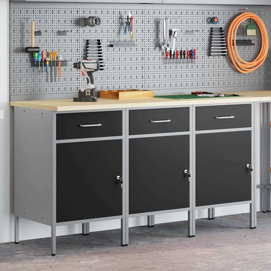 Arbeidsskap med skuff 3 pcs Svart og Grå 150 x 55 x 85 cm vidaXL