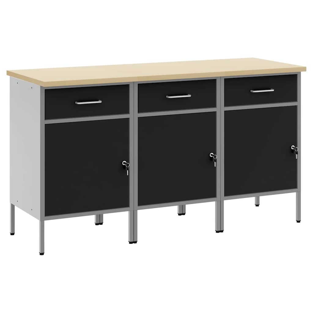 Arbeidsskap med skuff 3 pcs Svart og Grå 150 x 55 x 85 cm vidaXL