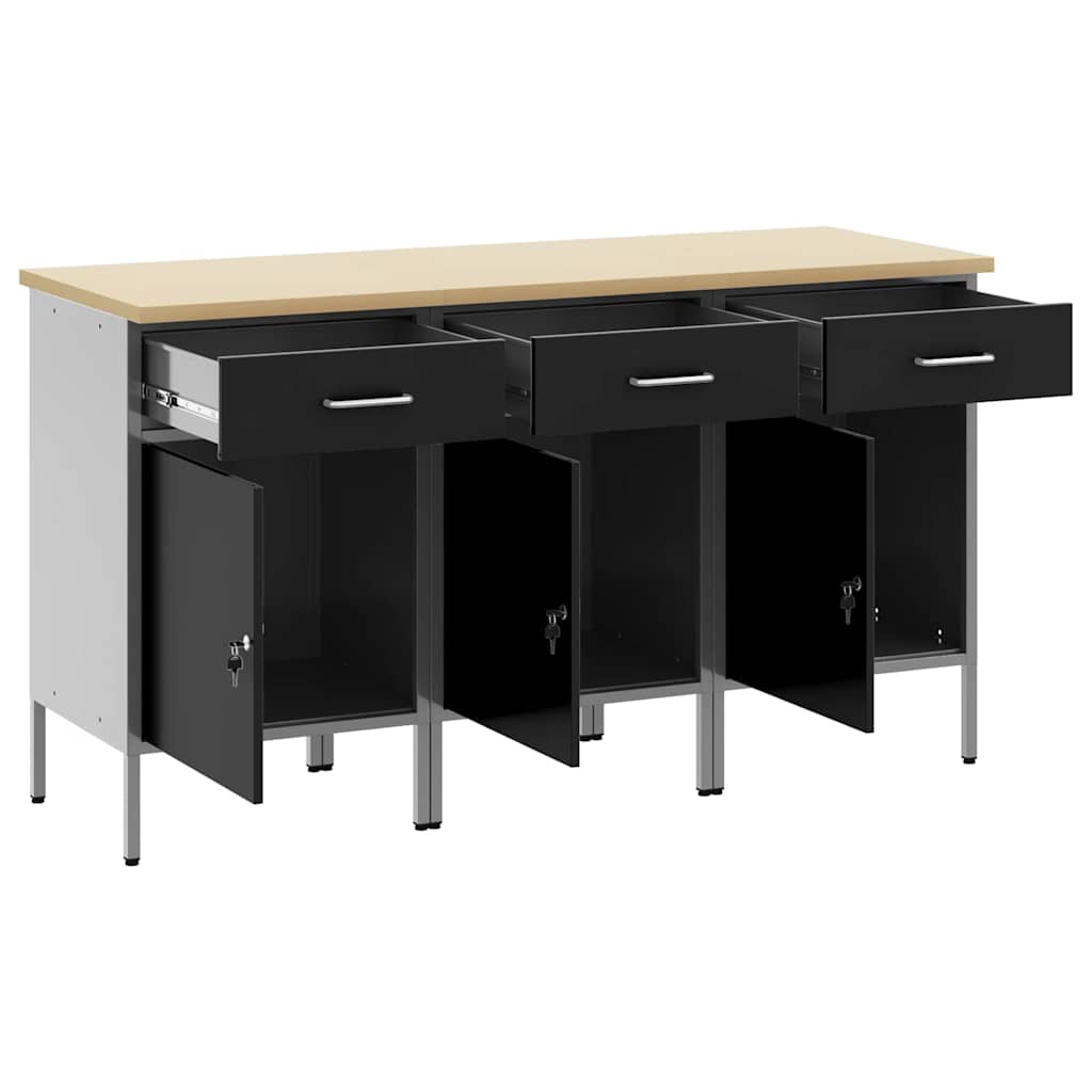 Arbeidsskap med skuff 3 pcs Svart og Grå 150 x 55 x 85 cm vidaXL