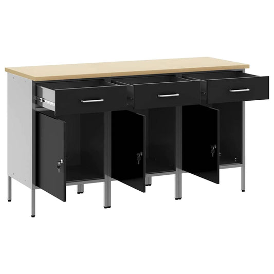 Arbeidsskap med skuff 3 pcs Svart og Grå 150 x 55 x 85 cm vidaXL