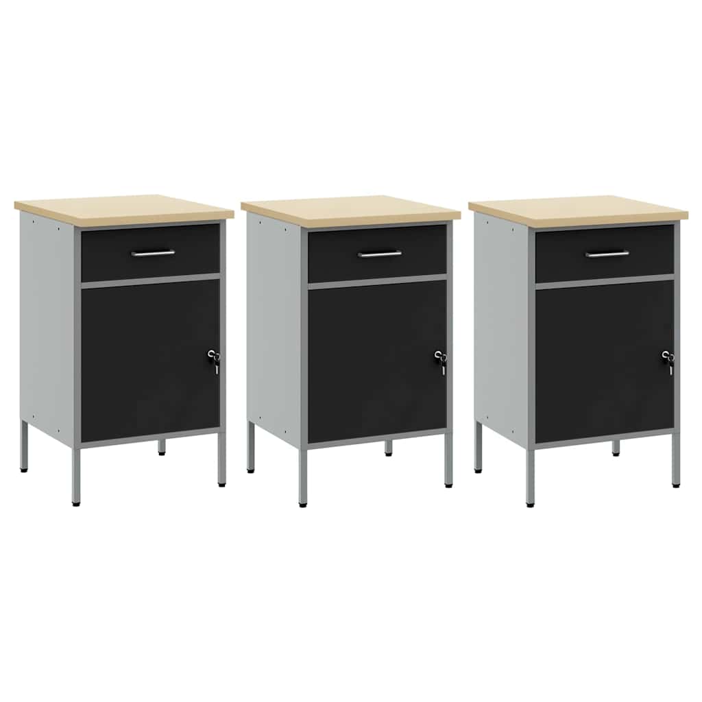 Arbeidsskap med skuff 3 pcs Svart og Grå 150 x 55 x 85 cm vidaXL