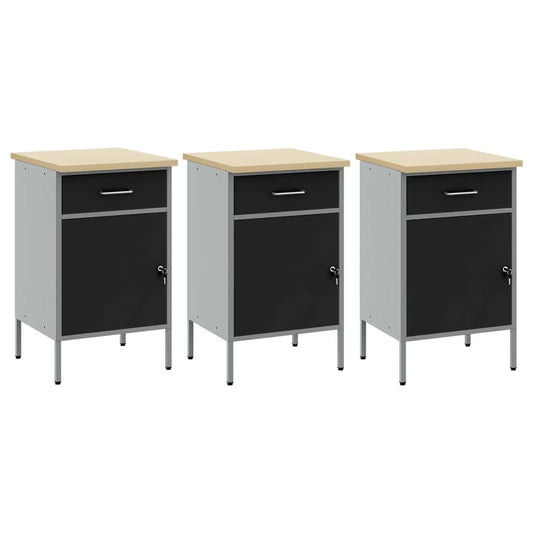 Arbeidsskap med skuff 3 pcs Svart og Grå 150 x 55 x 85 cm vidaXL