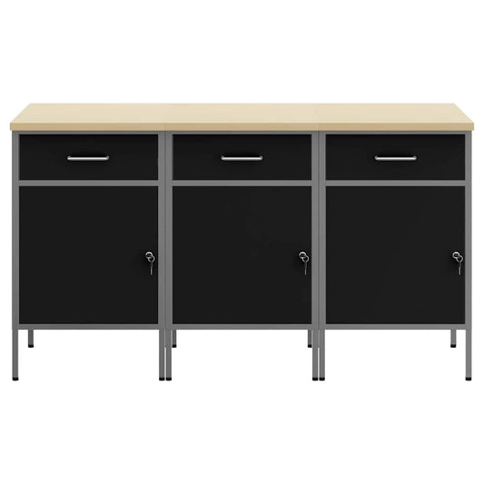 Arbeidsskap med skuff 3 pcs Svart og Grå 150 x 55 x 85 cm vidaXL
