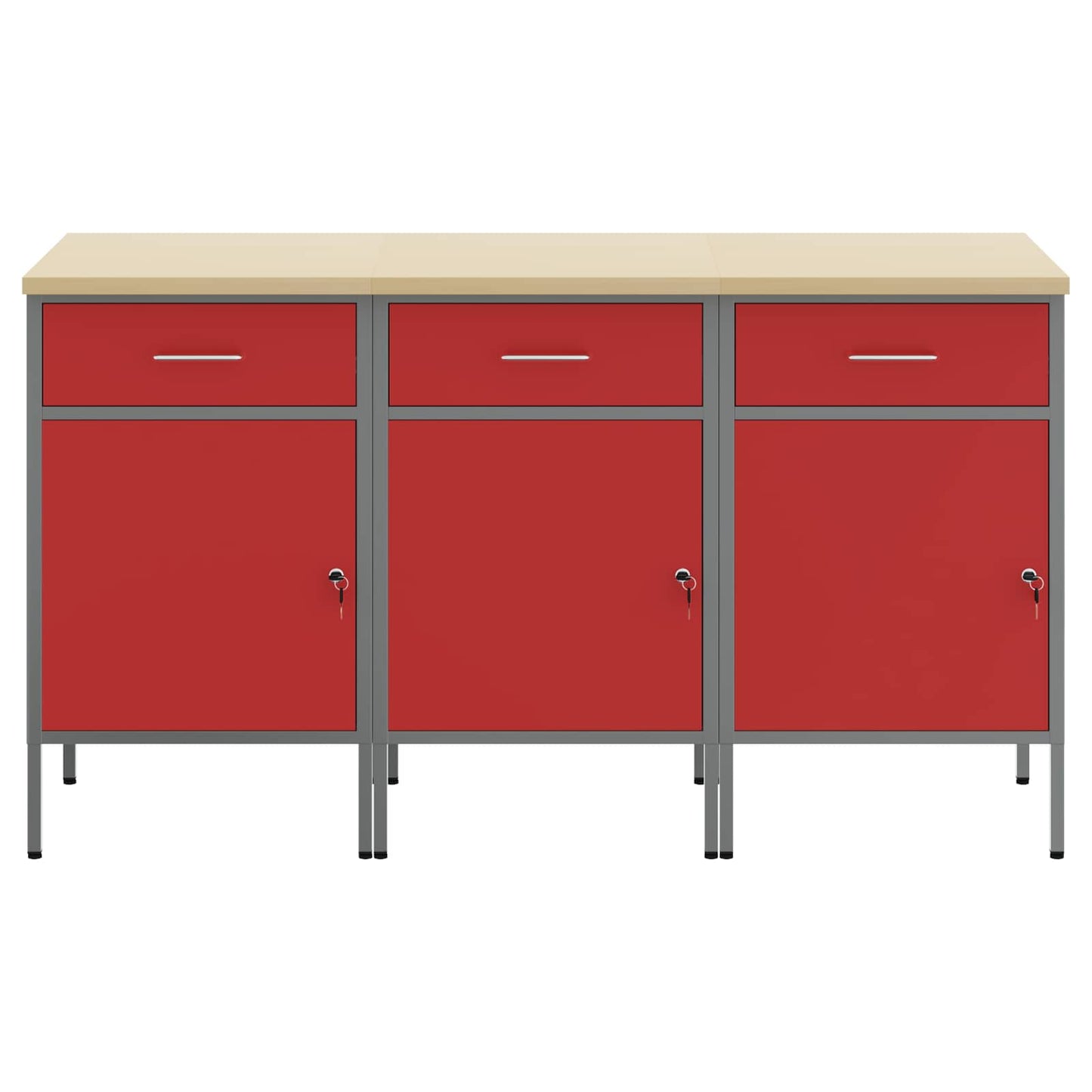 Arbeidsskap med skuff med lås 3 pcs Rød og Grå 150 x 55 x 85 cm