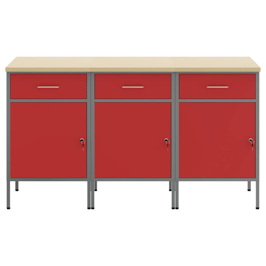 Arbeidsskap med skuff med lås 3 pcs Rød og Grå 150 x 55 x 85 cm