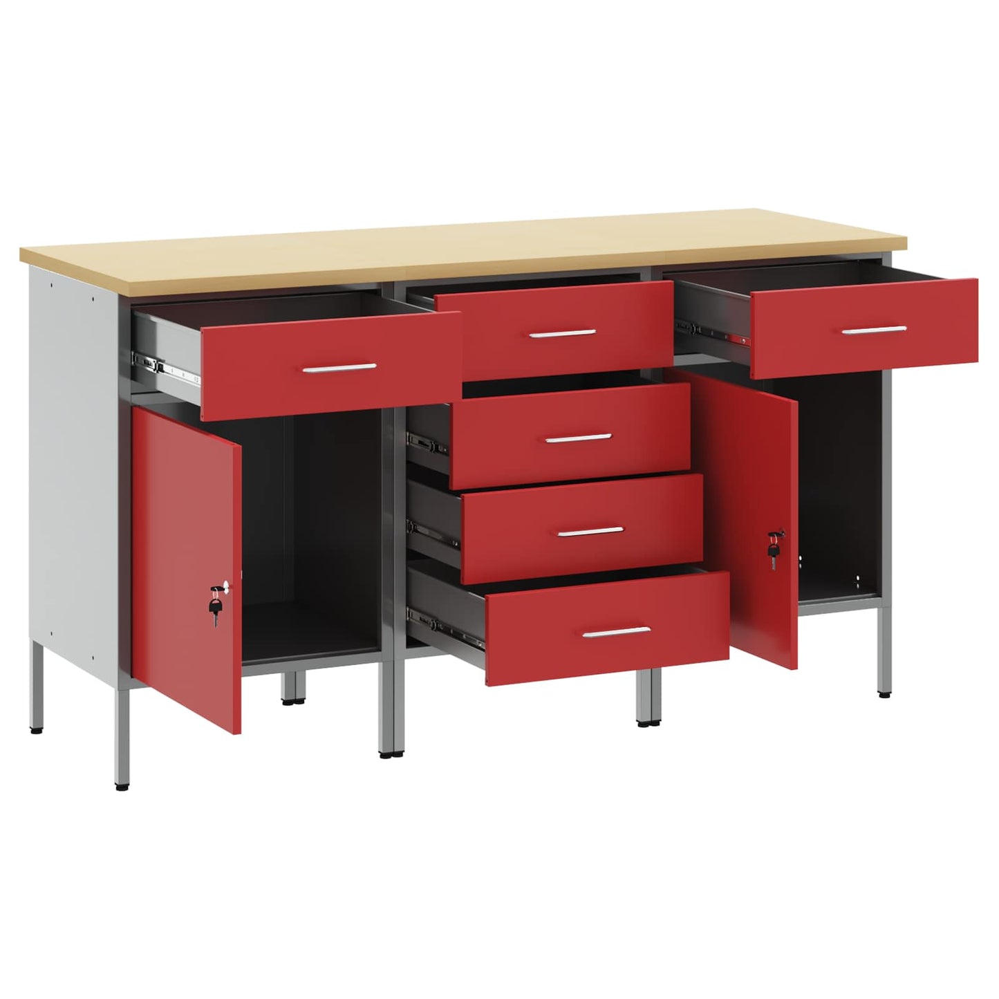 Arbeidsskap med skuff 3 pcs Rød og Grå 150 x 55 x 85 cm