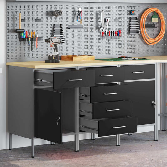 Arbeidsskap med skuff 3 pcs Svart og Grå 75 x 45 x 85 cm vidaXL