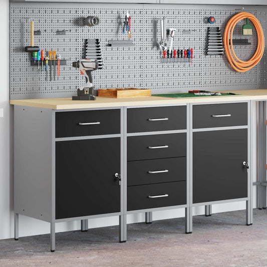 Arbeidsskap med skuff 3 pcs Svart og Grå 75 x 45 x 85 cm vidaXL