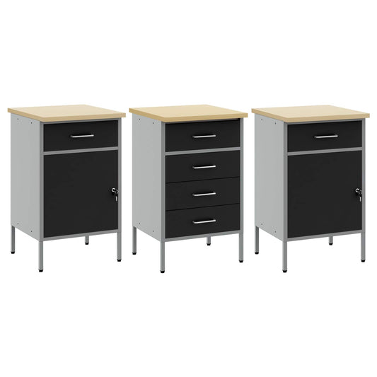 Arbeidsskap med skuff 3 pcs Svart og Grå 75 x 45 x 85 cm vidaXL