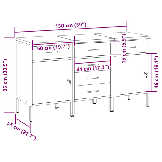 Arbeidsskap med skuff 3 pcs Svart og Grå 75 x 45 x 85 cm vidaXL