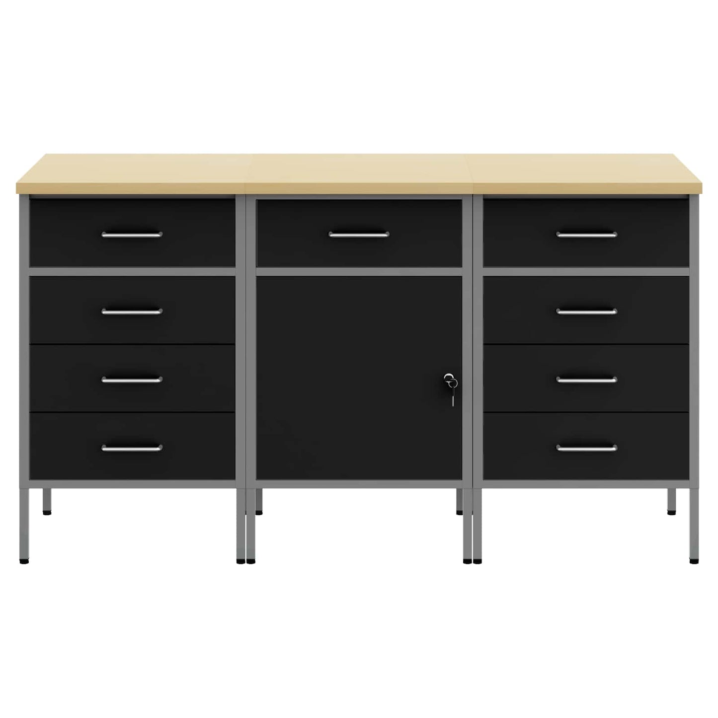 Arbeidsskap med skuff 3 pcs Svart og Grå 150 x 55 x 85 cm vidaXL