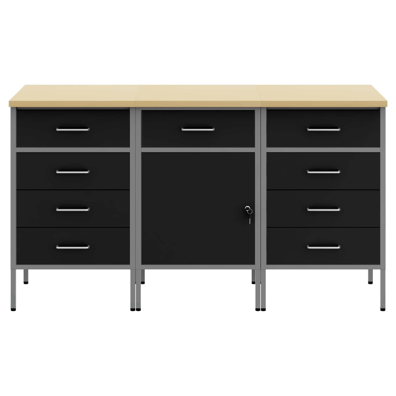 Arbeidsskap med skuff 3 pcs Svart og Grå 150 x 55 x 85 cm vidaXL