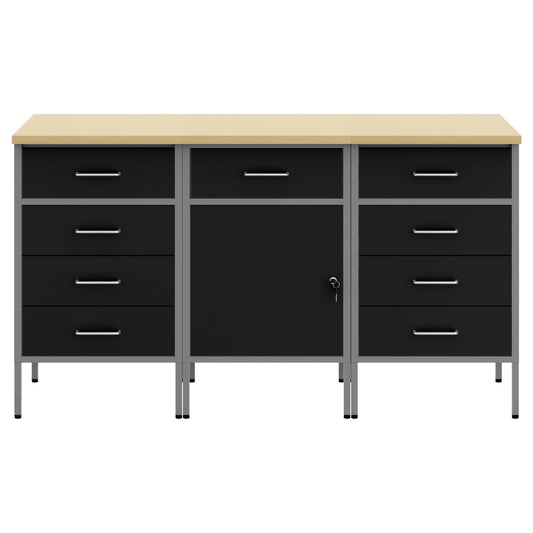 Arbeidsskap med skuff 3 pcs Svart og Grå 150 x 55 x 85 cm vidaXL